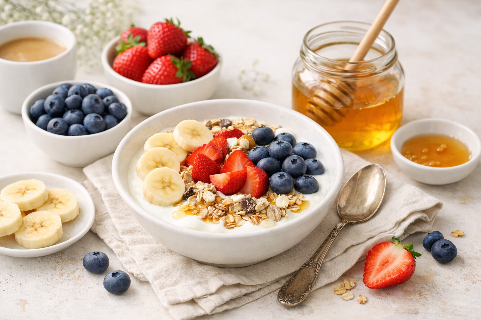 Gesundes Frühstück mit Müsli und Obst