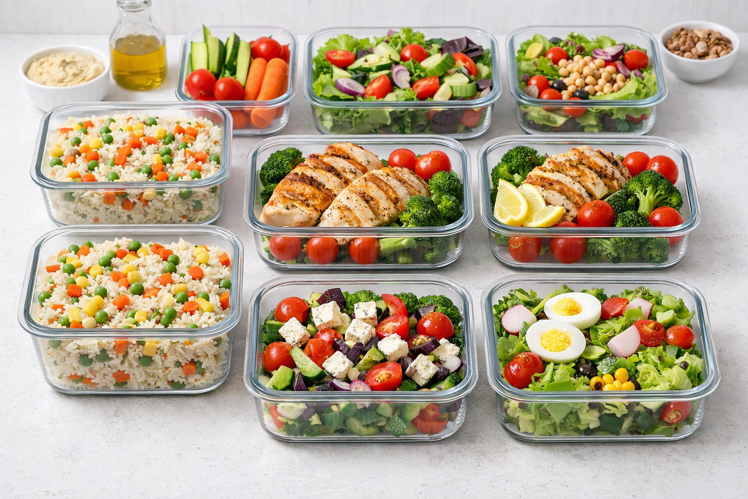 Vorbereitete Mahlzeiten in Behältern